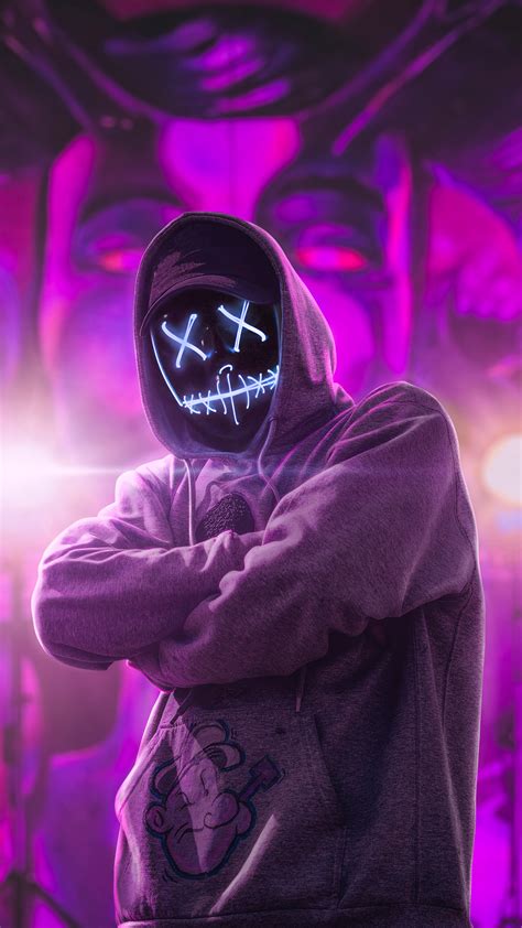 Hoodie Neon Mask Man Wallpaper