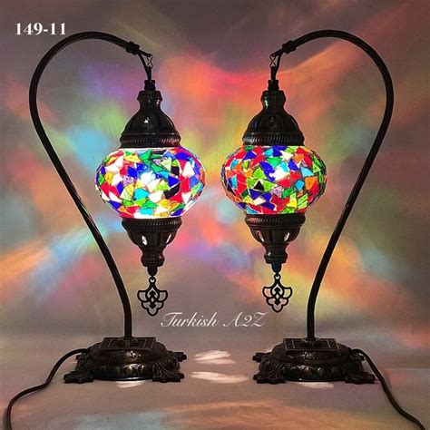 Pair Of Mosaic Table Lamp Swan Neck With Medium Globe Etsy Tiffany