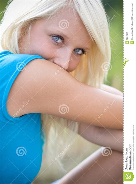 Shy Blond Stock Photo Image Of Lovely Bright Casual