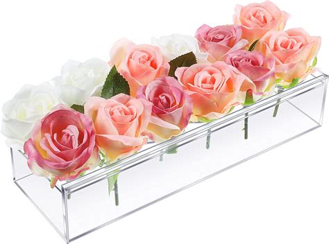 Clear Acrylic Flower Vase Rectangular Floral Centerpiece For Dining