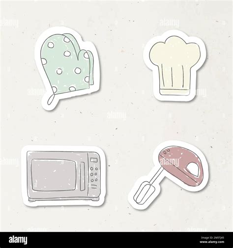 Cute Kitchen Utensil Doodle Sticker Set Vector Stock Vector Image And Art