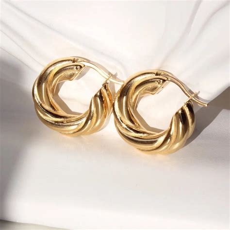 Twisted Hoop Earrings Chunky Gold Hoops K Gold Plated Etsy