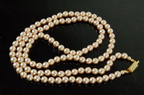 Pearl Necklace Rose Gold Color Glass Pearls From Czechoslovakia