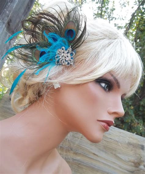 peacock bridal fascinator hair accessory wedding feather hair clip green turquoise blue