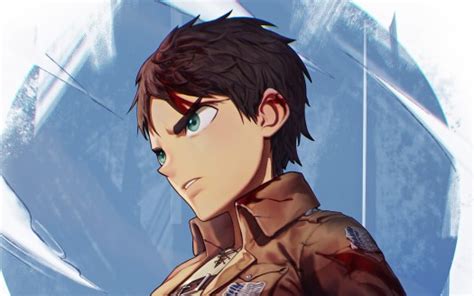 Attack On Titan Eren Yeager With Green Eyes Wearing Brown Shirt With