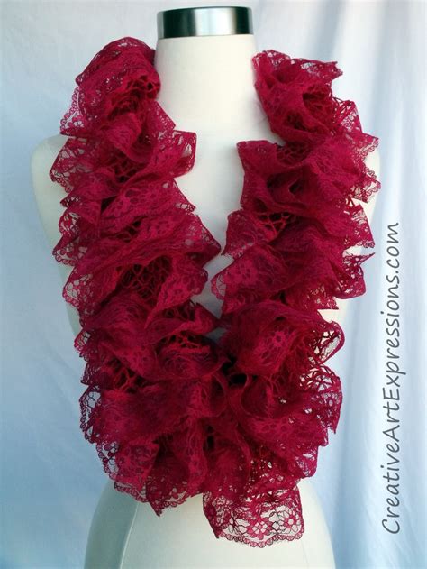 Creative Art Expressions Hand Knit Red Lace Ruffle Scarf Creative Art