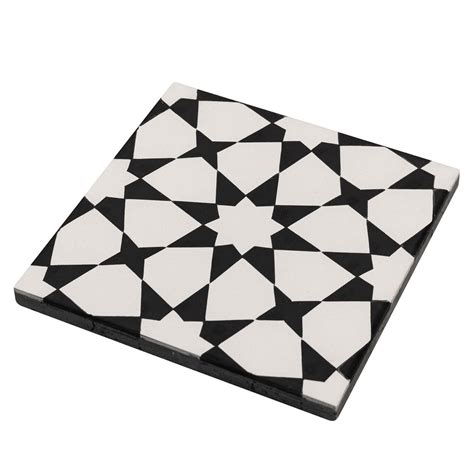 Diamond Floral Matte White And Black 8x8 Cement Tile Mto0556