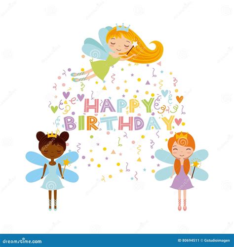 Fairy Birthday Card Cartoon Vector 80693731