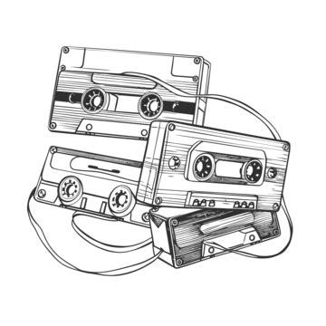 Desenho De Diferentes Cassetes De Música E Esboço De Esboço De Cabos