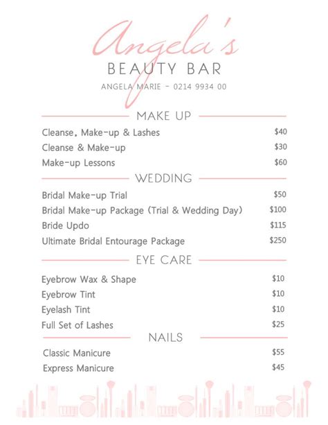 La vie beauty salon's price menu. Elegant white beauty parlor service price list template | Makeup price list, Price list template ...