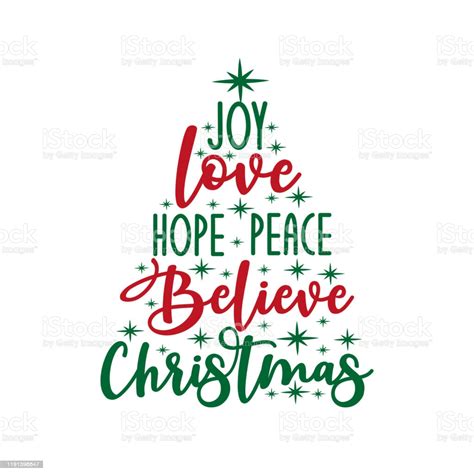 Joy Love Hope Peace Believe Christmas Calligraphy Text With Stars Stock