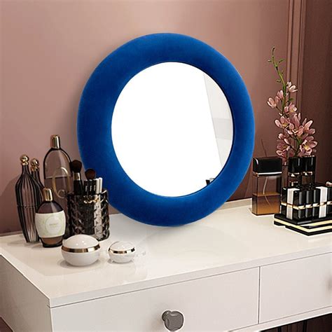 Neutype 16 Blue Velvet Round Wall Mirror Modern Accent Mirror