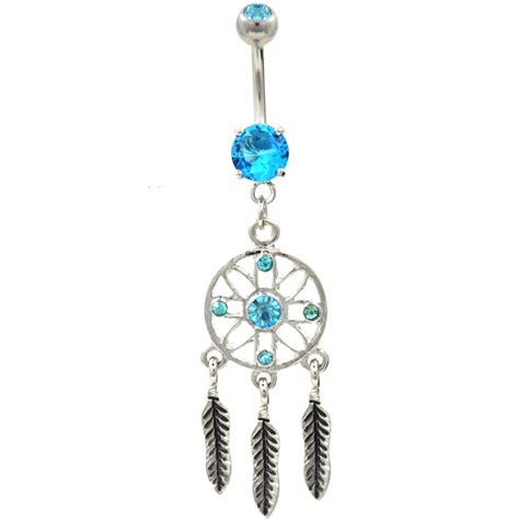 modern dreamcatcher trip feather clear belly ring