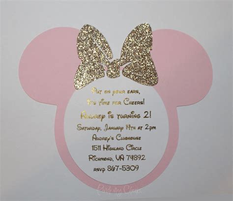 Pink And Gold Minnie Mouse Invitations Light Pink And Gold Etsy