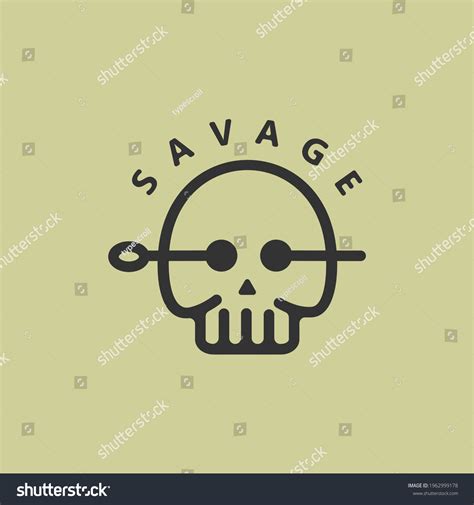 Skull Savage Line Art Logo Template Vector De Stock Libre De Regalías