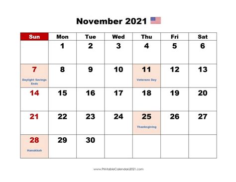 Pick Print Free November 2021 Calendar Without Downloading Best