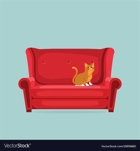 Cute Cat Is Sitting On Red Sofa Royalty Free Vector Image
