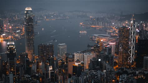 Hong Kong Hong Kong Night City Lights At Night City Wallpaper Images