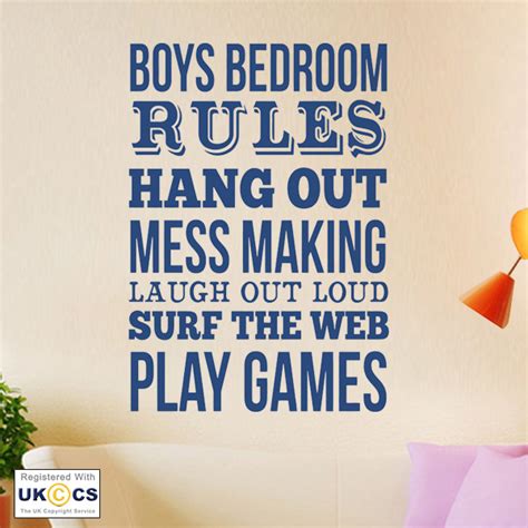 Bedrooms are personal sanctuaries, so they are well worth cleaning. Boys Bedroom Rules Games Mess Laugh Wall Art Stickers ...