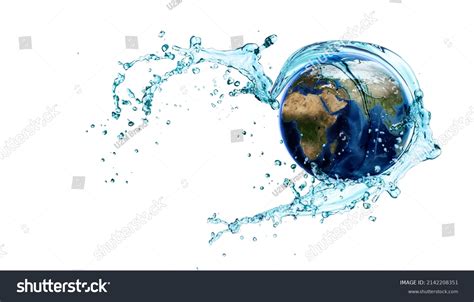 Planet Earth Splashing Water Surface Isolated Stock Photo 2142208351