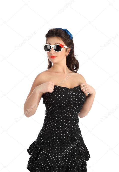 Beautiful Pin Up Style Model Posing Over White Background Stock Photo