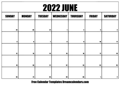 June 2022 Calendar Free Blank Printable With Holidays