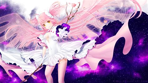 Download 1920x1080 Anime Girl Pink Hair Dress Wings Wallpapers For