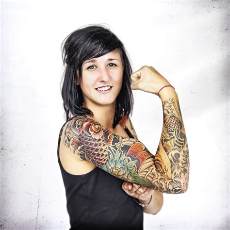 Colored Half Sleeve Women Tattoo