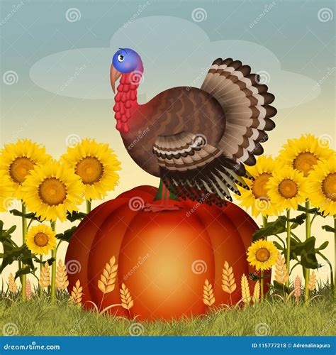 Turkey On Pumpkin Stock Illustration Illustration Of Bird 115777218