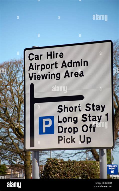 Parking And Direction Sign At Bournemouth Airport In April Stock Photo