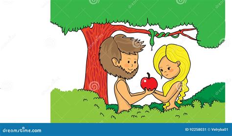 Adam And Eve Holding Apple Stock Vector Illustration Of Couple 92258031