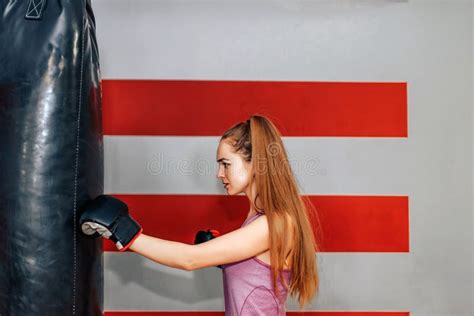 Long Hair Pretty Girl Boxing In The Gym Stock Image Image Of