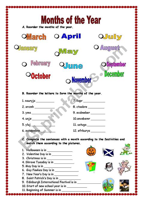 English Worksheets Months Of The Year 020309