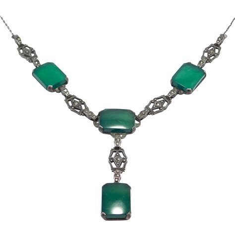 Art Deco Sterling Chrysoprase Agate Ornate Necklace | Ornate necklace, Chrysoprase, Vintage jewelry