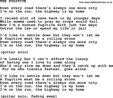 The Fugitive By Merle Haggard Lyrics