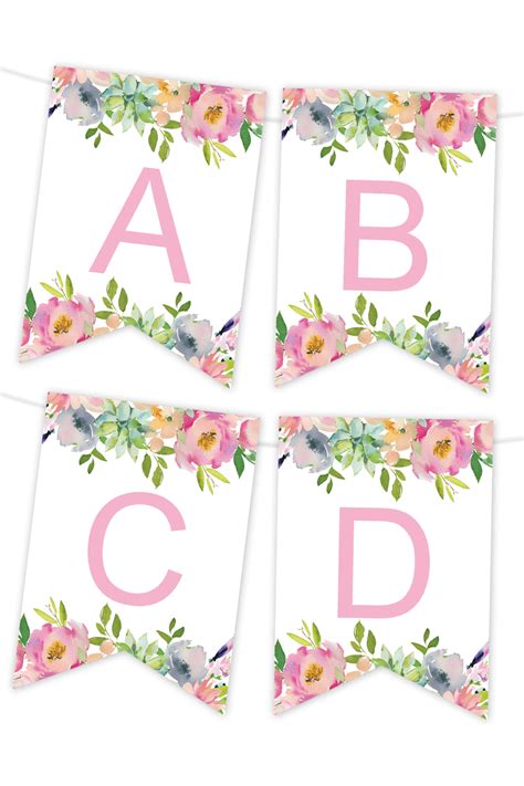 Party Banner Flo3 Roses Garland All Letters And Numbers Cottage Chic Pink And Gold Pennant Flags