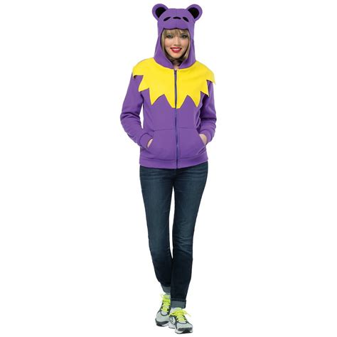 Grateful Dead Dancing Bear Hoodie Adult Costume Purple Yellow Collar