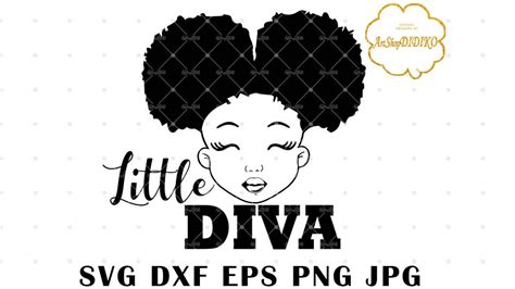 Little Diva Svg Cute Afro Girl Silhouette Svg Afro Puff Girl Svg