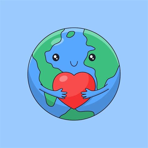 Tierra De Dibujos Animados Lindo Abrazando Poco Amor Por El Estilo De