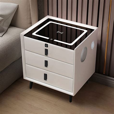 Smart Bedside Table With 3 Drawers Usb Three Color Light Wireless