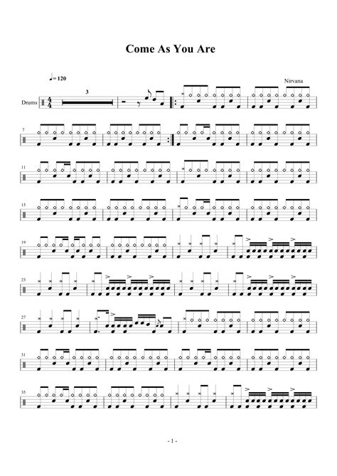 Come As You Are鼓谱 - Nirvana - 架子鼓谱 - 琴谱网