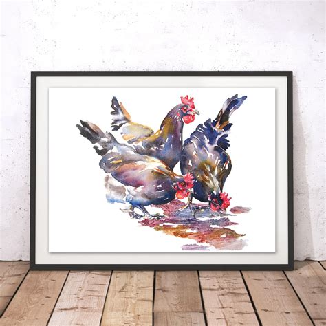 Farmyard Chickens Art Print Feeding Chickens Print Hen Coop Etsy