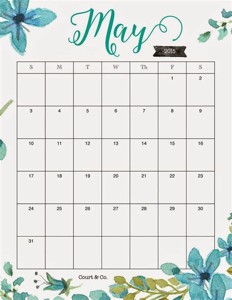 Court And Co May Printable Calendar