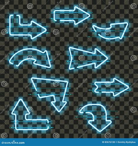 Set Of Glowing Blue Neon Arrows Stock Vector Illustration Of Color