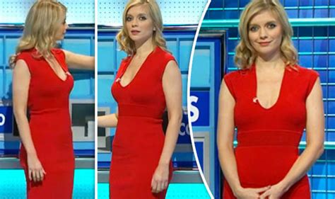 rachel riley flaunts major cleavage as she oozes sex appeal in skintight scarlet dress