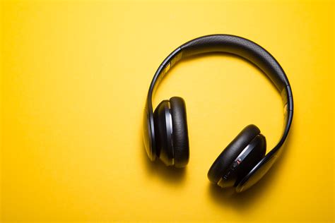 Black Wireless Headphones Headphones Yellow Background Music Hd