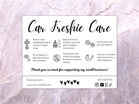Car Freshie Care Card Template Warning Labels For Car Etsy Uk