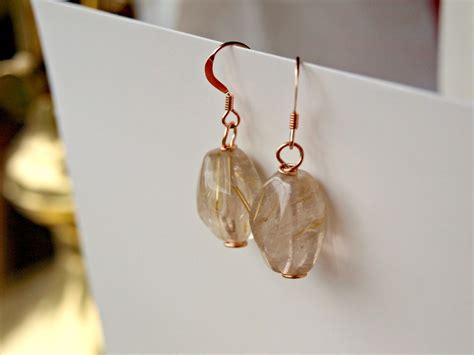 Gold Rutilated Quartz Wirewrapped Crystal Healing Earrings Etsy