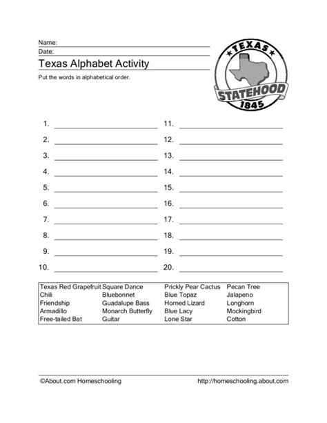 Texas Alphabet Activity Worksheet For 5th 6th Grade Lesson Planet