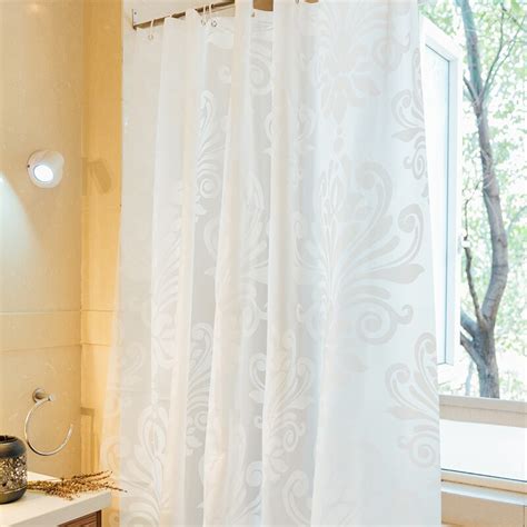 Europe White Flower Shower Curtain Peva Thick Waterproof Fabric